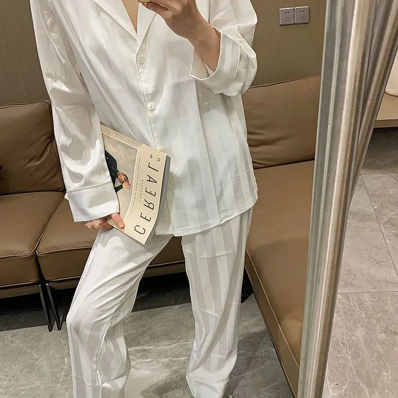 Striped Satin Silk Pajama Set