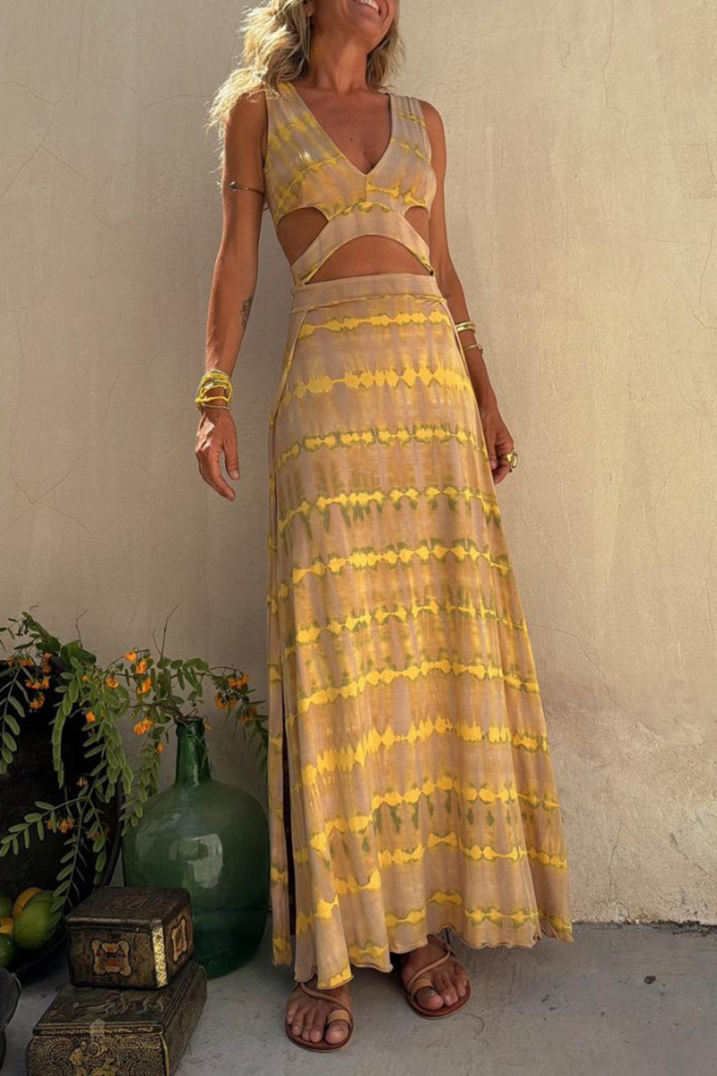 Chloe - Eleanor Tie-dye Vestido elástico con abertura y diseño recortado