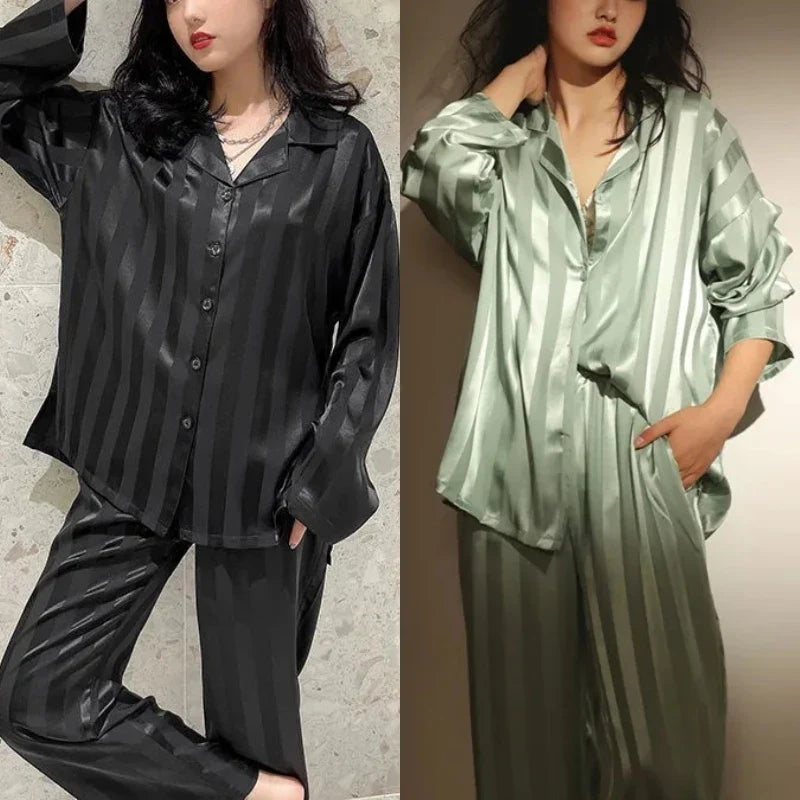 Striped Satin Silk Pajama Set