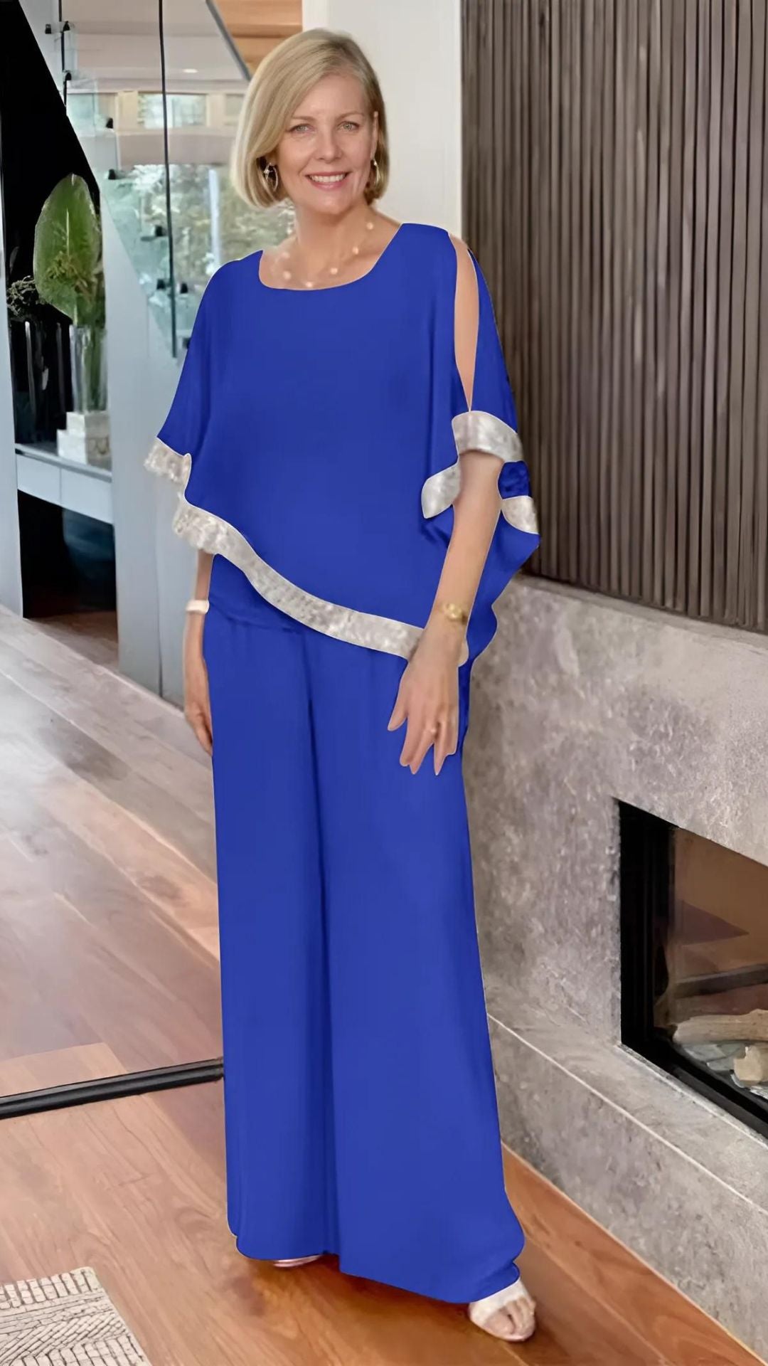 Conjunto de Dos Piezas Elegante con Top de Lentejuelas y Pantalones de Pierna Ancha