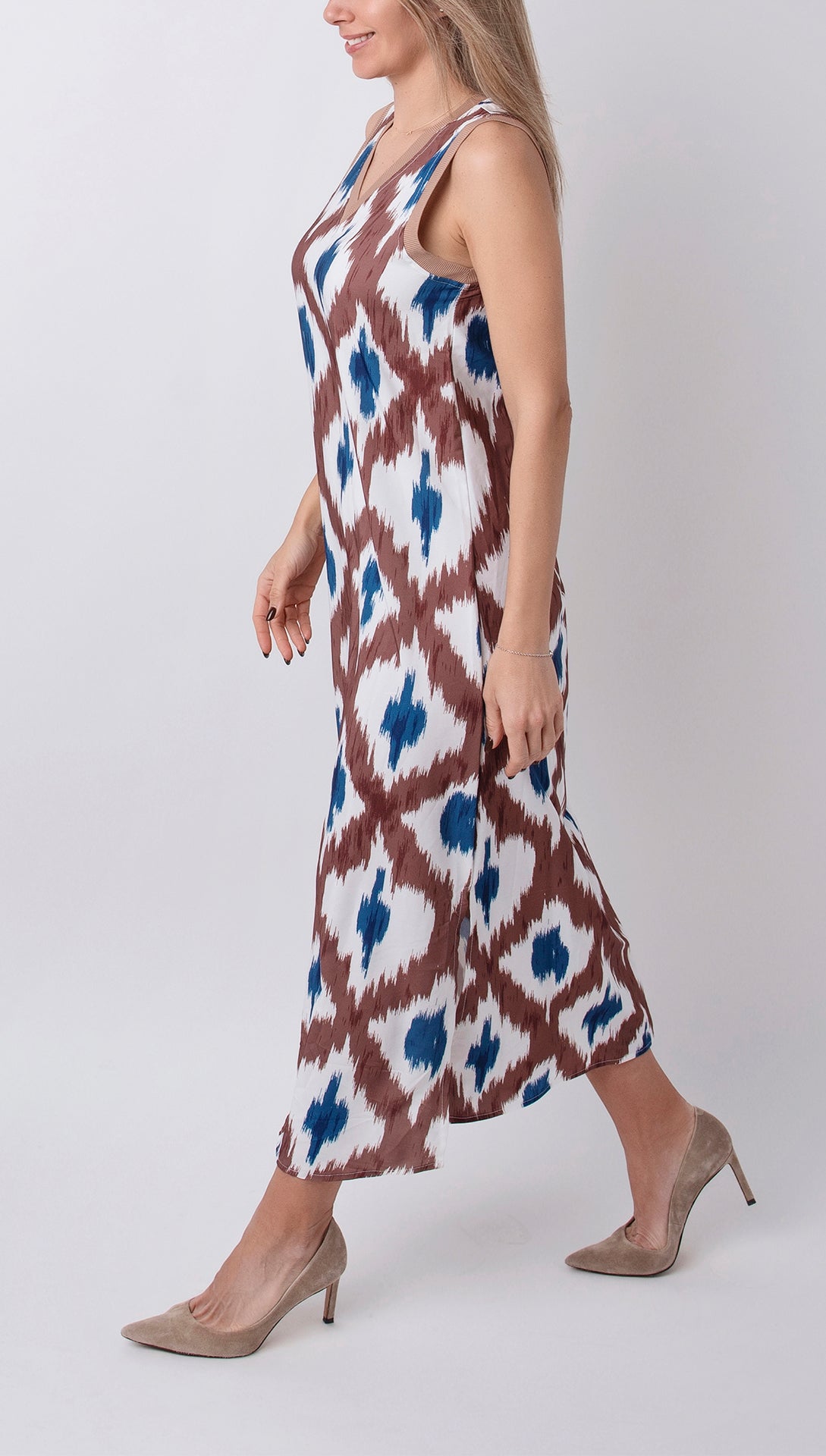 Laia - Vestidos casuales con tirantes y cuello en V con patchwork y estampado geométrico