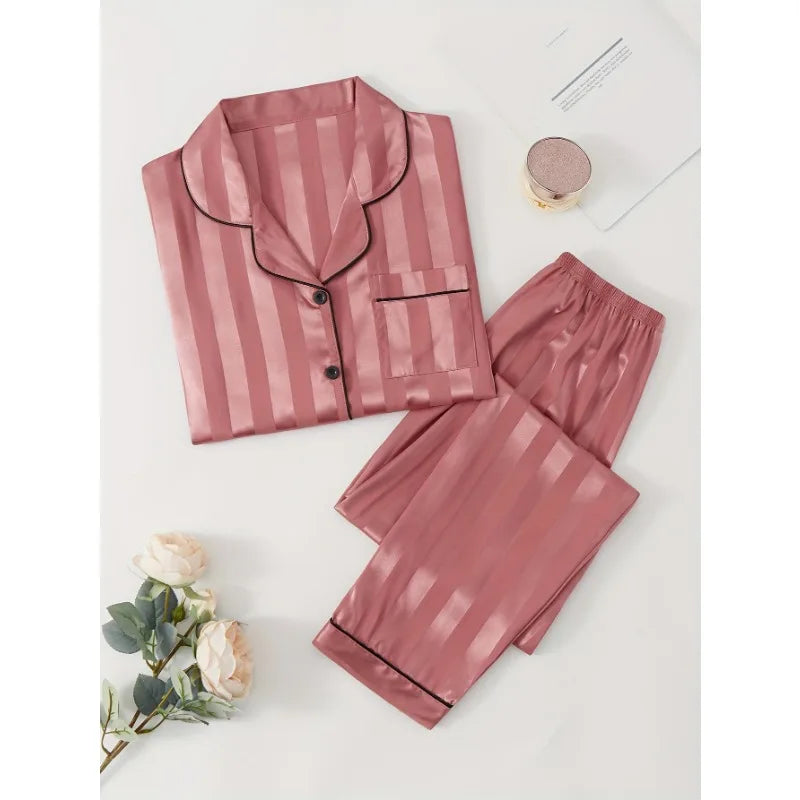 Striped Satin Silk Pajama Set