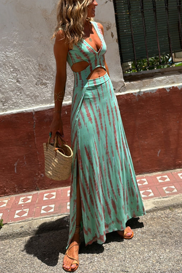 Chloe - Eleanor Tie-dye Vestido elástico con abertura y diseño recortado
