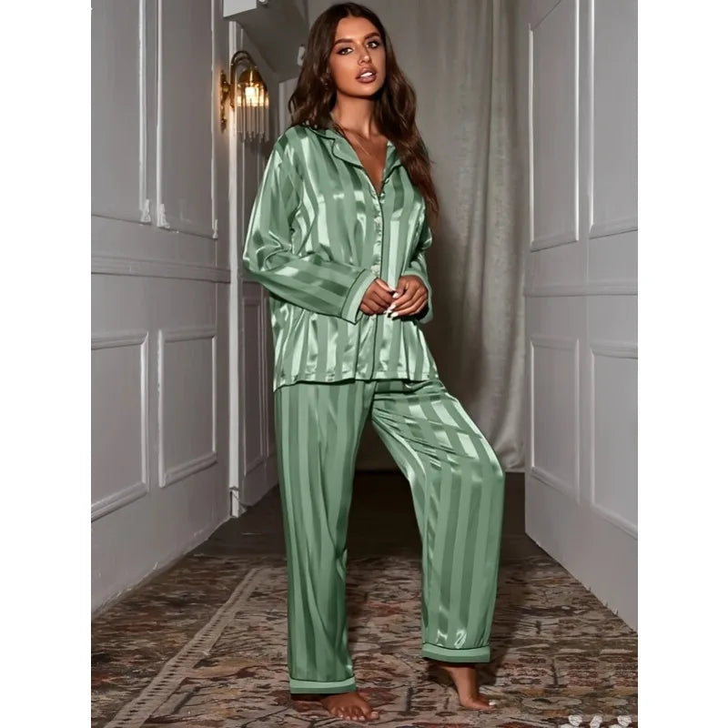 Striped Satin Silk Pajama Set