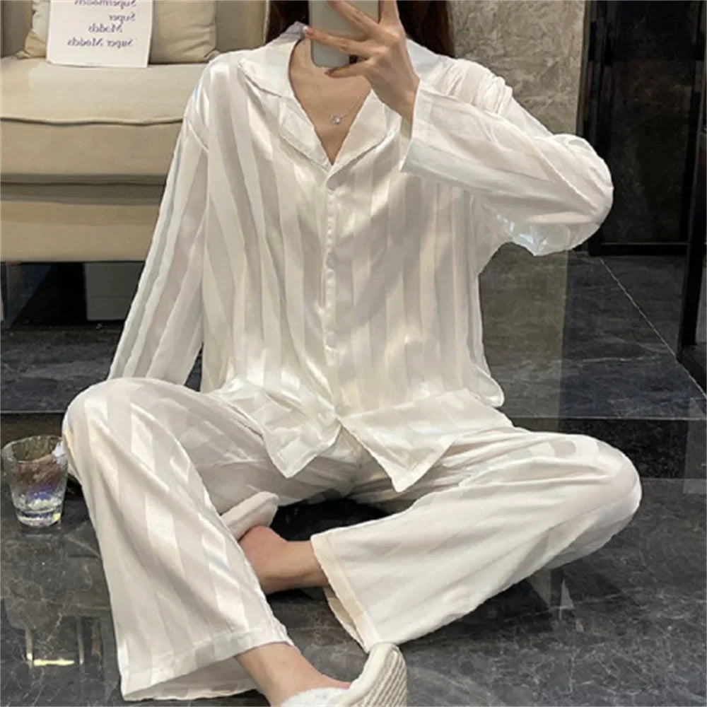 Striped Satin Silk Pajama Set