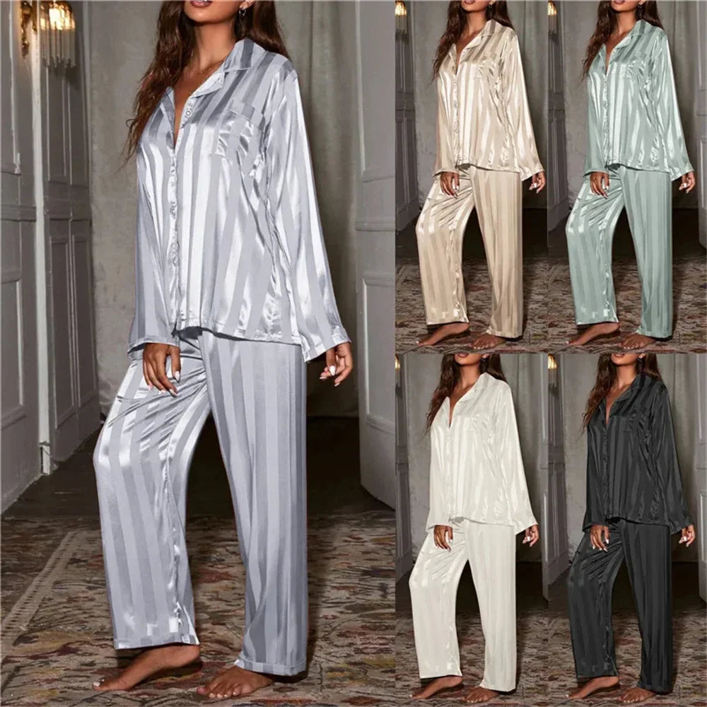 Striped Satin Silk Pajama Set