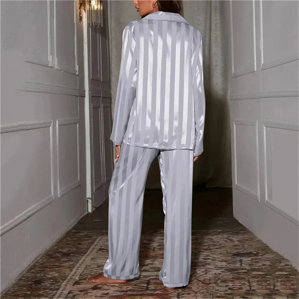 Striped Satin Silk Pajama Set