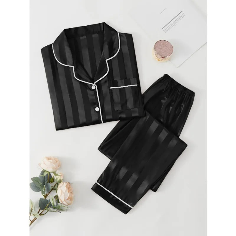 Striped Satin Silk Pajama Set