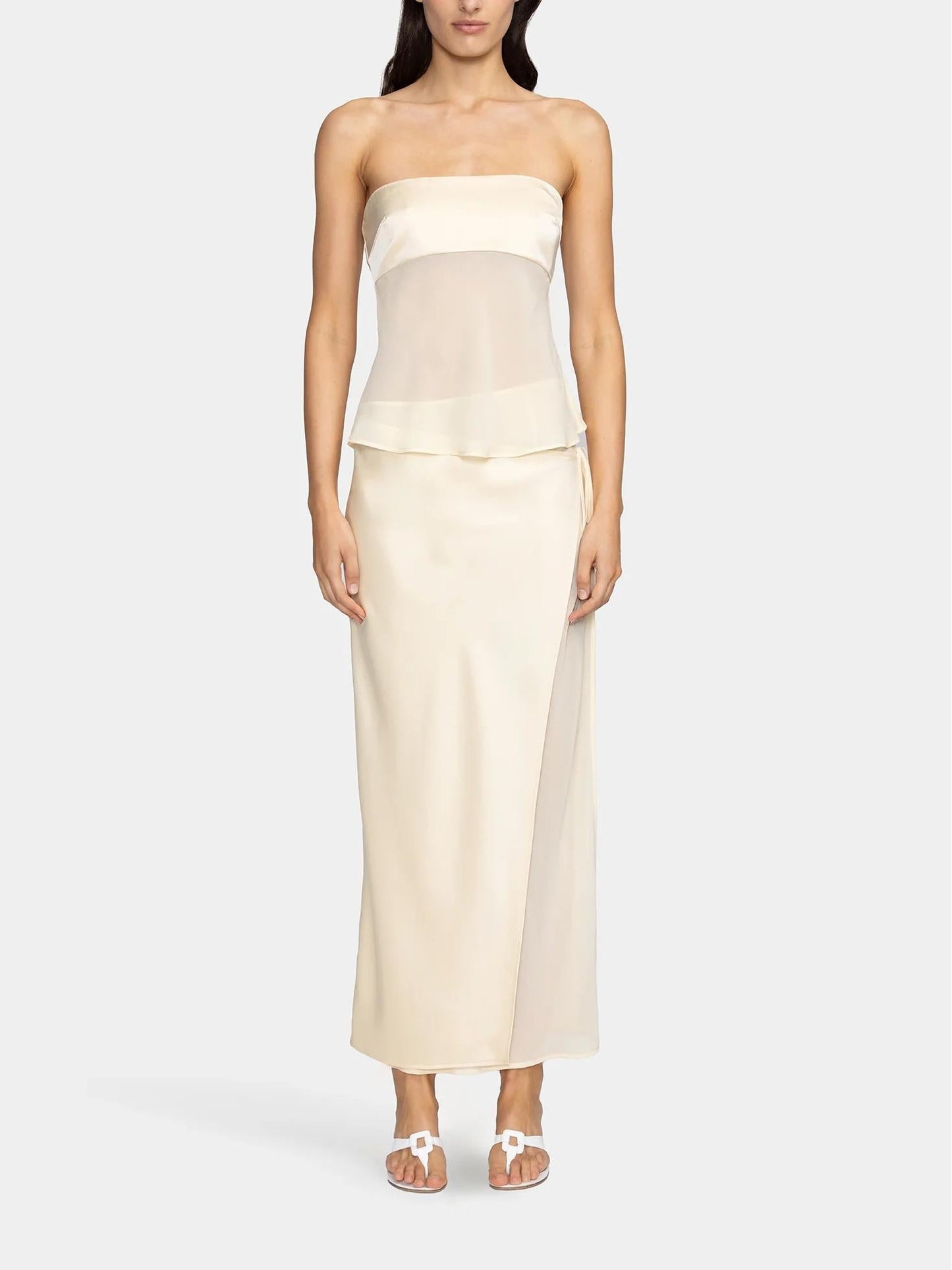 Crema - Conjunto de top y falda larga