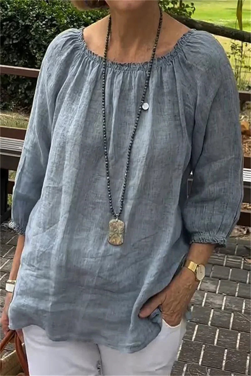 Blusa Informal de Algodón y Lino