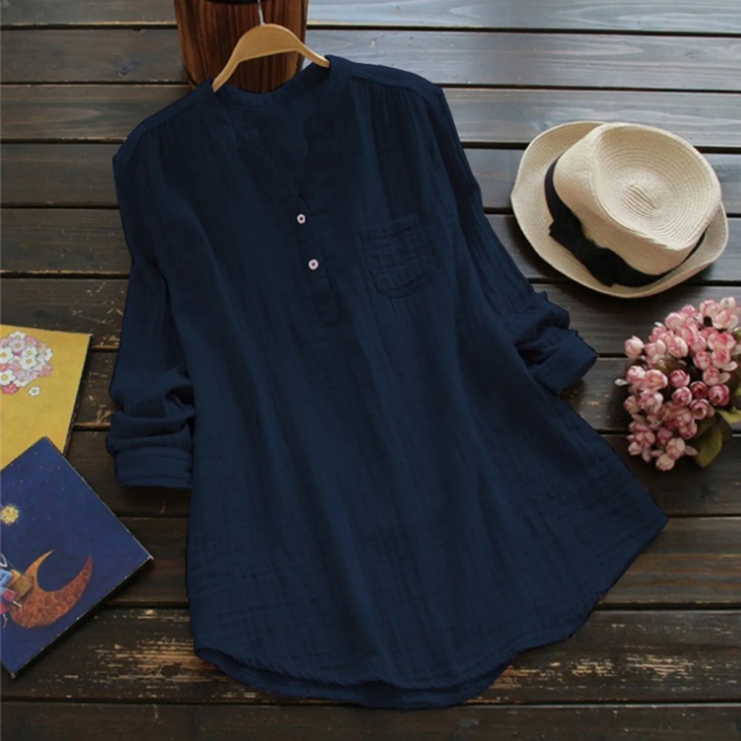 Blusa holgada de Algodón y Lino