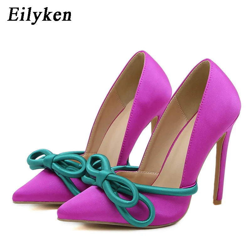 Zapatos de Tacón Alto con Lazo de Mariposa en Seda