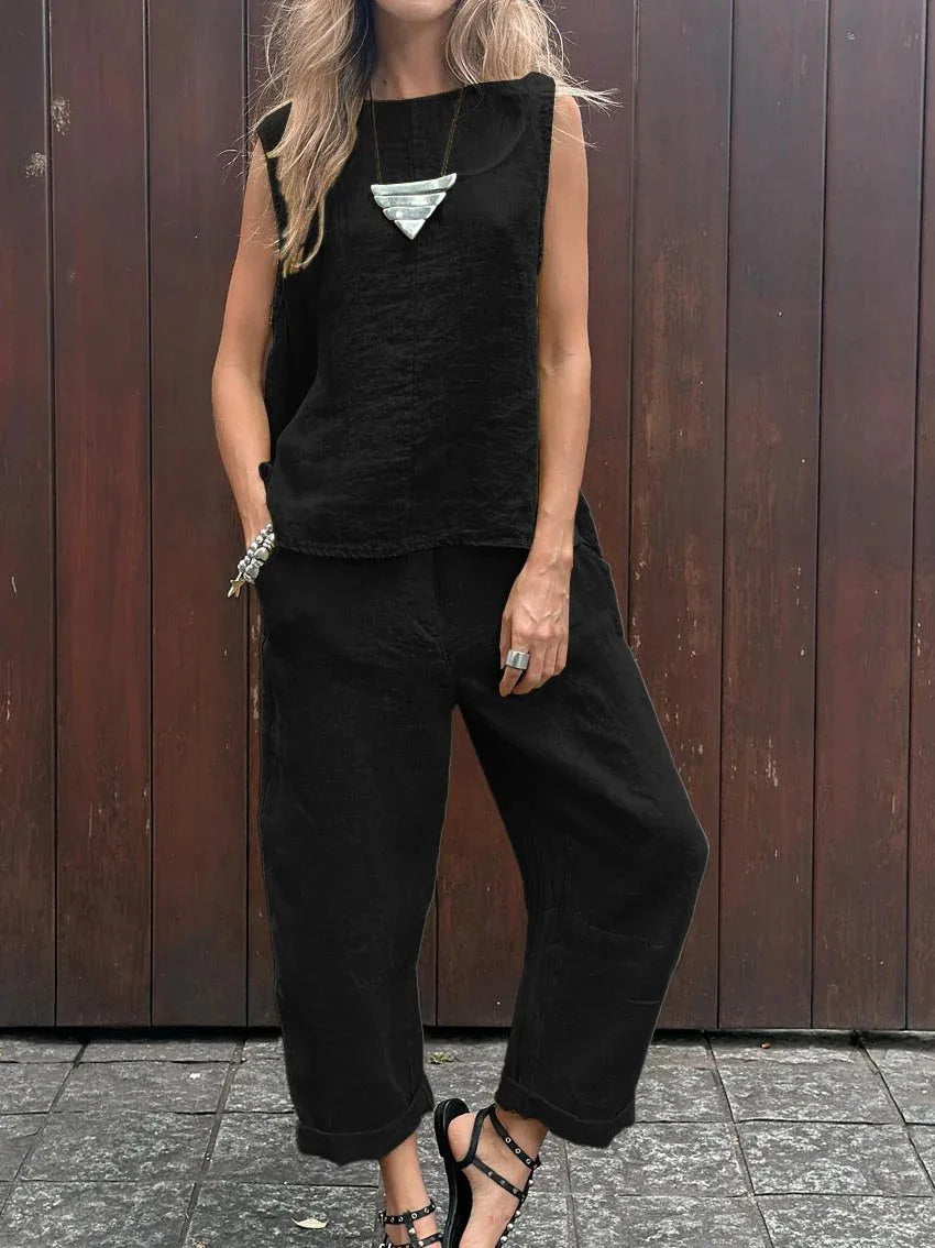 Conjunto Casual de Algodón y Lino