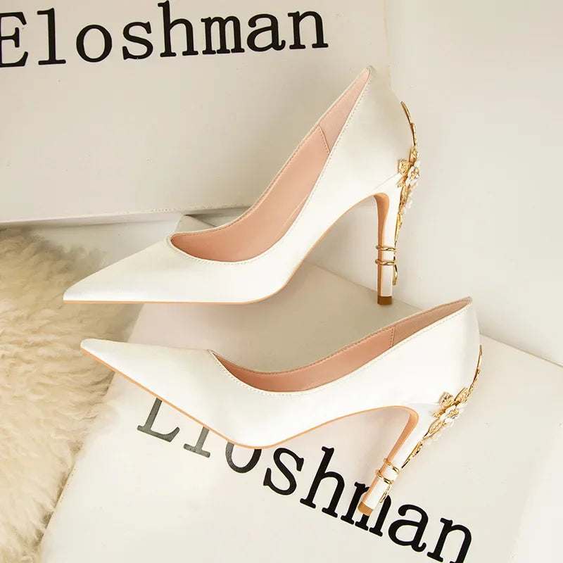 Stiletto Heel Shoes with Metallic Flowers