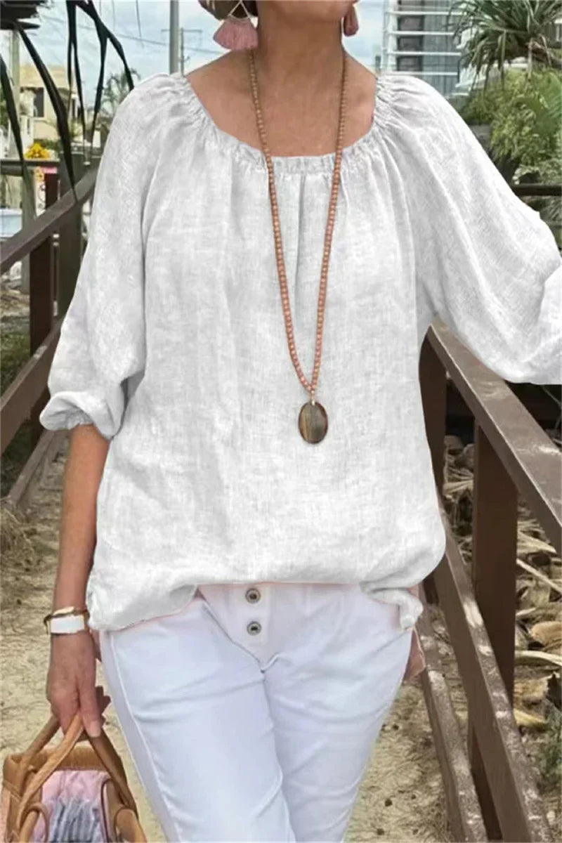 Blusa Informal de Algodón y Lino