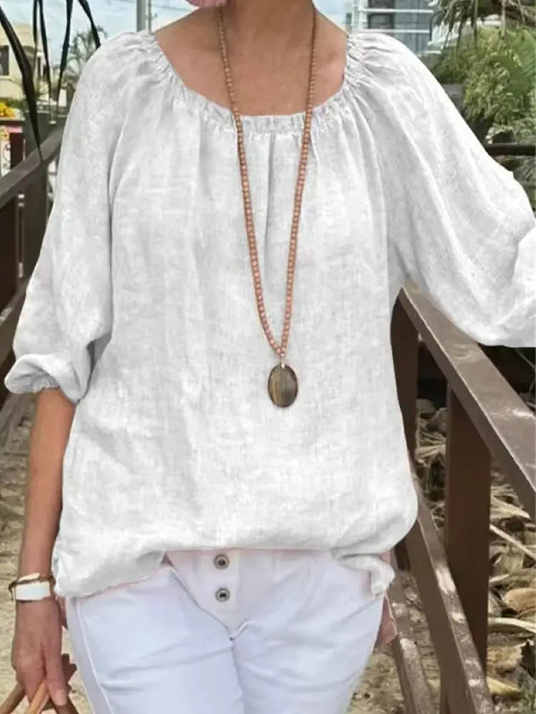 Blusa Informal de Algodón y Lino