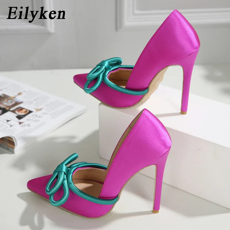 Zapatos de Tacón Alto con Lazo de Mariposa en Seda