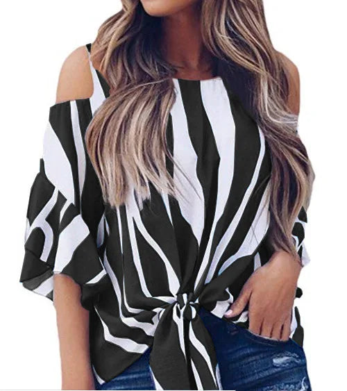 Blusa de Rayas Elegante con Hombros Descubiertos