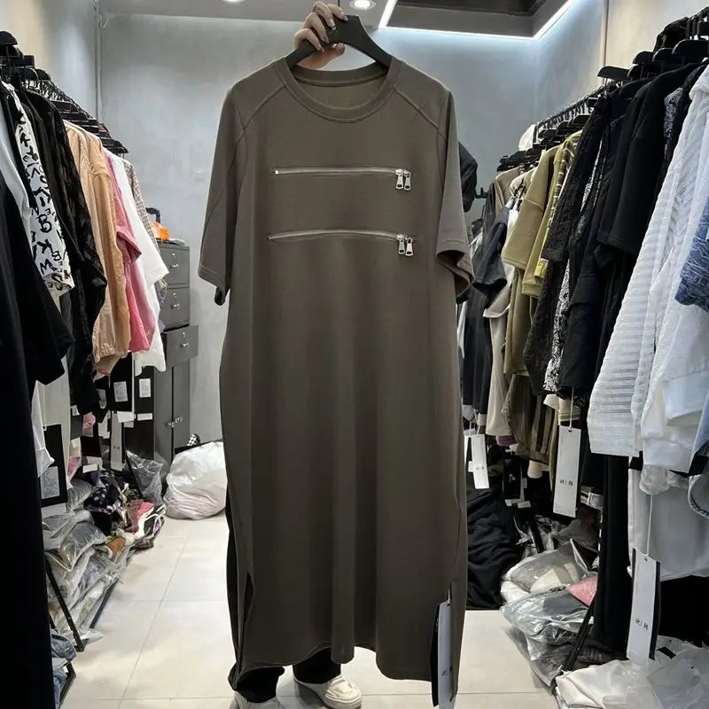 Vestido informal de verano con parche de cremallera y camiseta