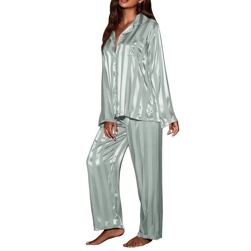 Striped Satin Silk Pajama Set