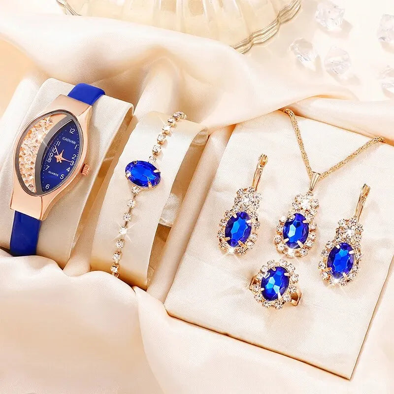 Reloj Casual Elegante y Juego de Joyas (6 Piezas)