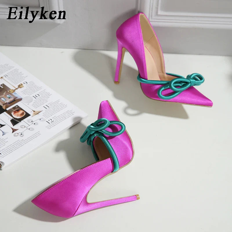 Zapatos de Tacón Alto con Lazo de Mariposa en Seda