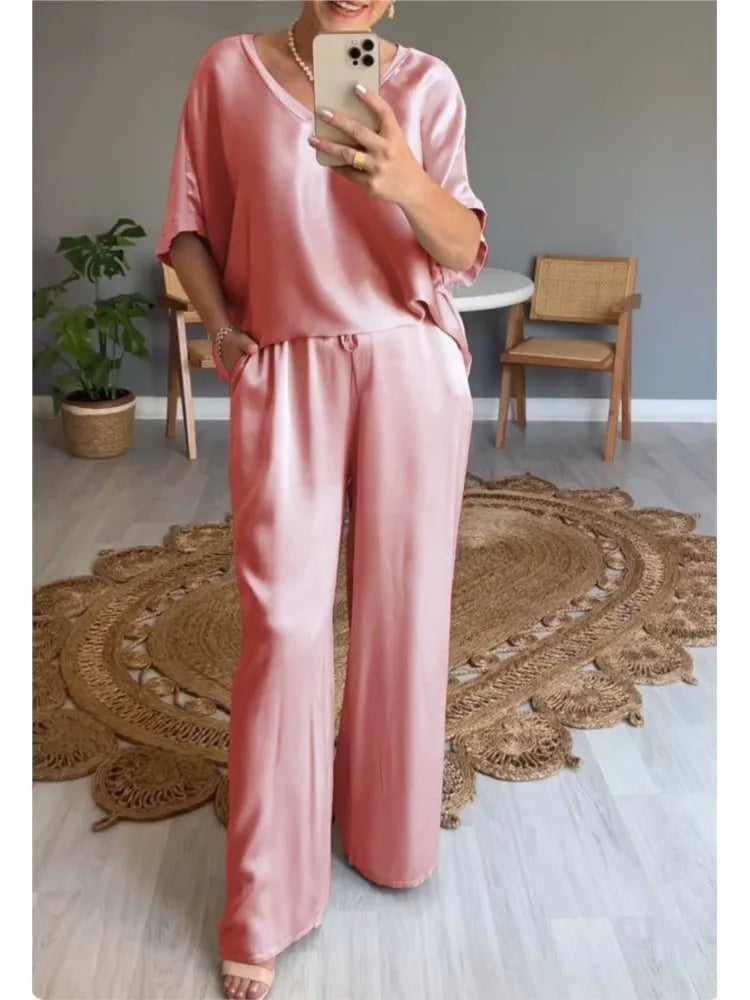 Plain Satin Casual Set