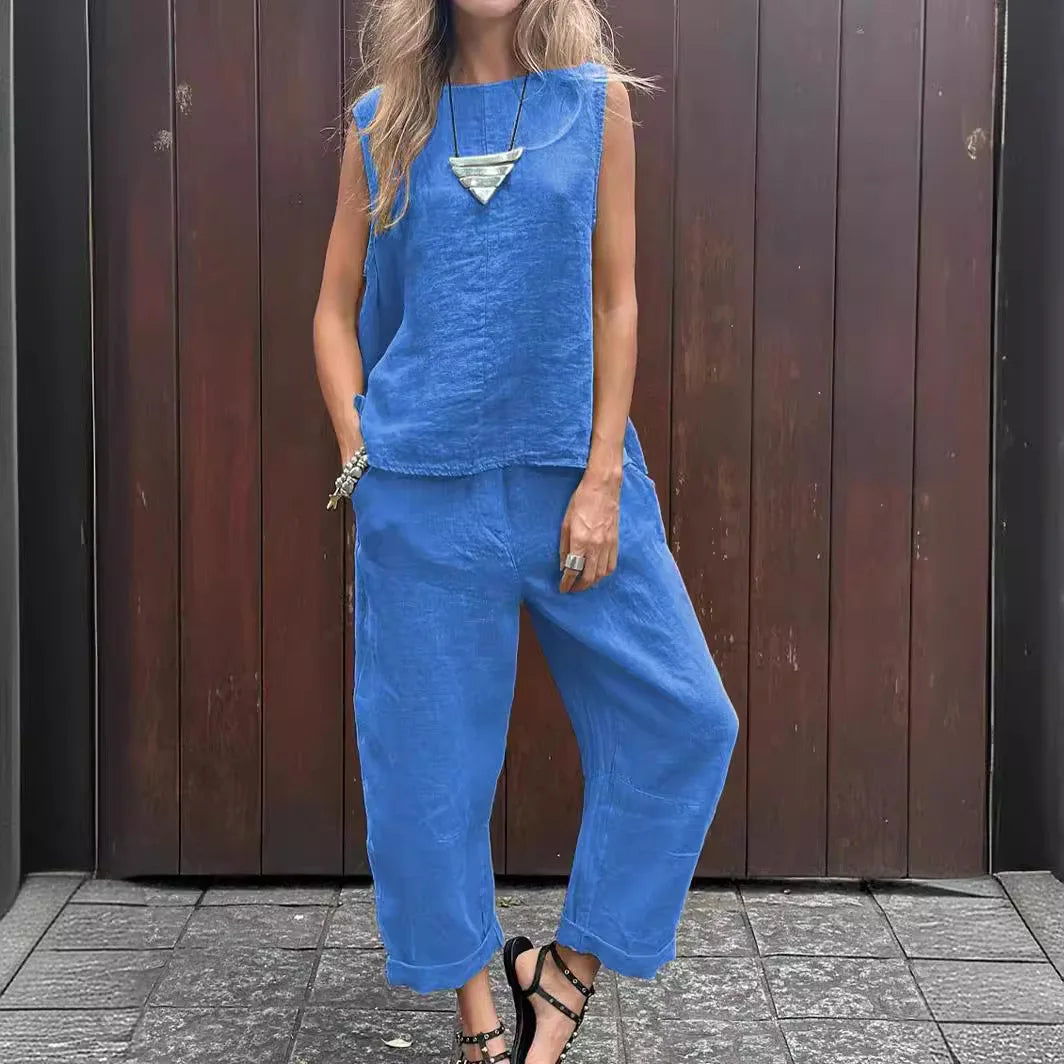 Conjunto Casual de Algodón y Lino