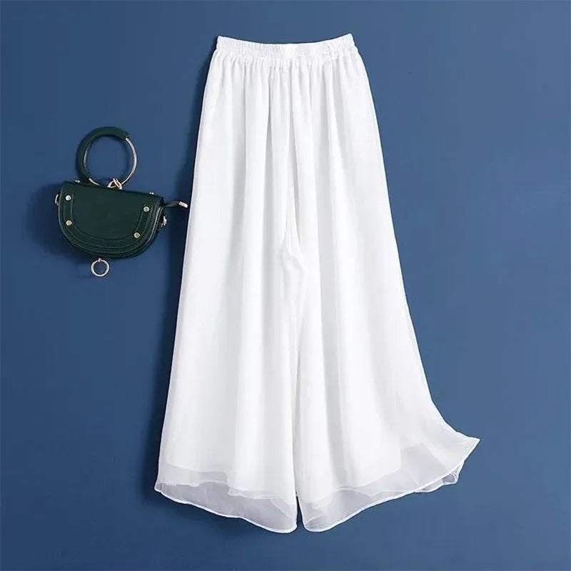 Pantalón Ancho de Chiffon Drapeado