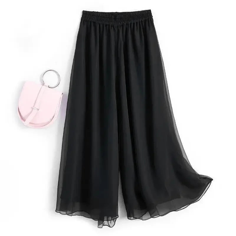 Pantalón Ancho de Chiffon Drapeado