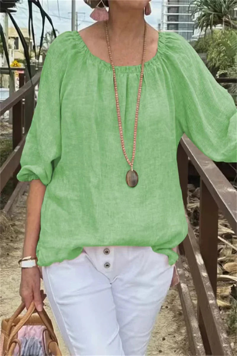 Blusa Informal de Algodón y Lino