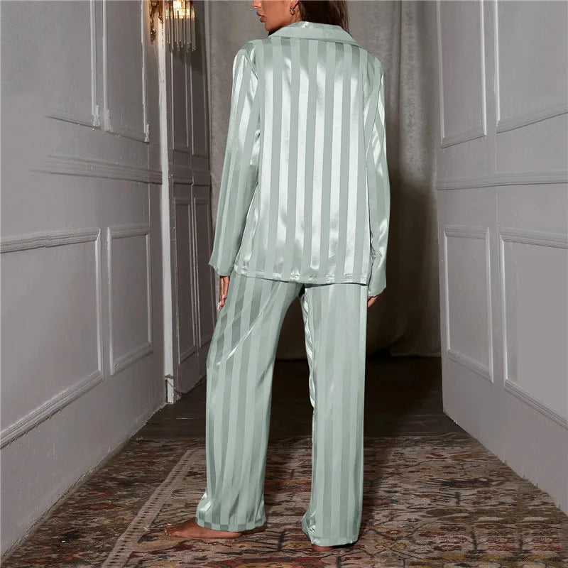 Striped Satin Silk Pajama Set