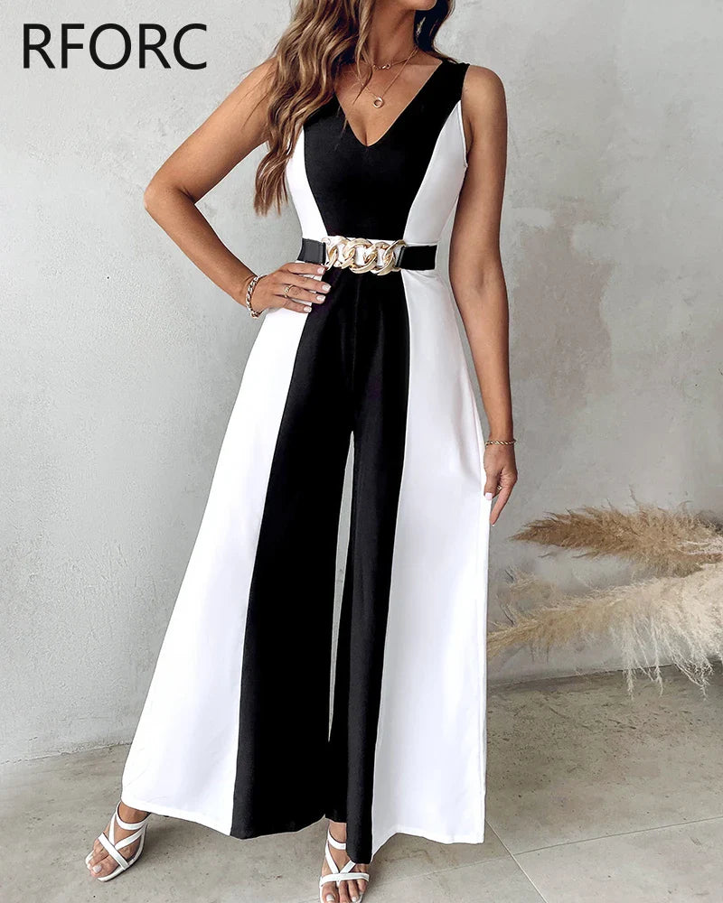Sleeveless V-Neck Formal Jumpsuit