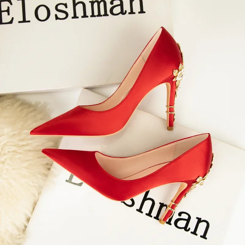 Stiletto Heel Shoes with Metallic Flowers