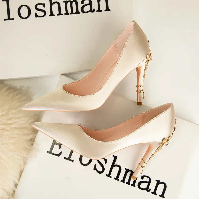 Stiletto Heel Shoes with Metallic Flowers