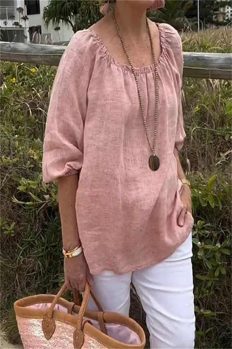 Blusa Informal de Algodón y Lino