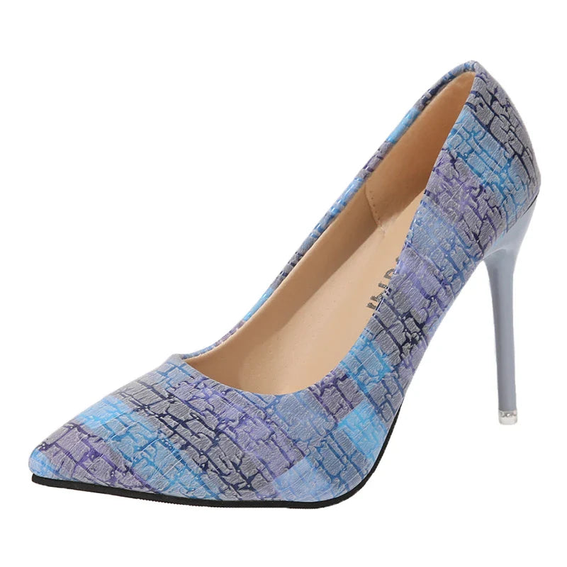 Zapatos de Tacón de Aguja Diseño de Cuadros Bordados