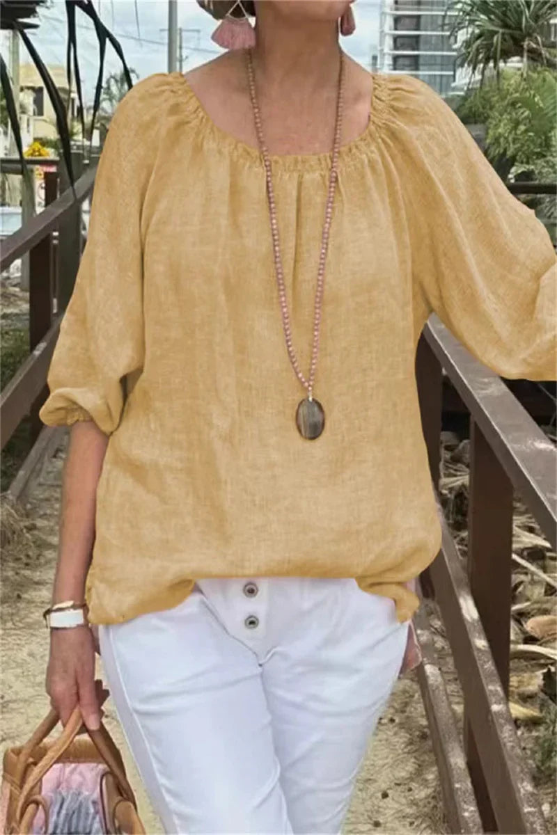 Blusa Informal de Algodón y Lino