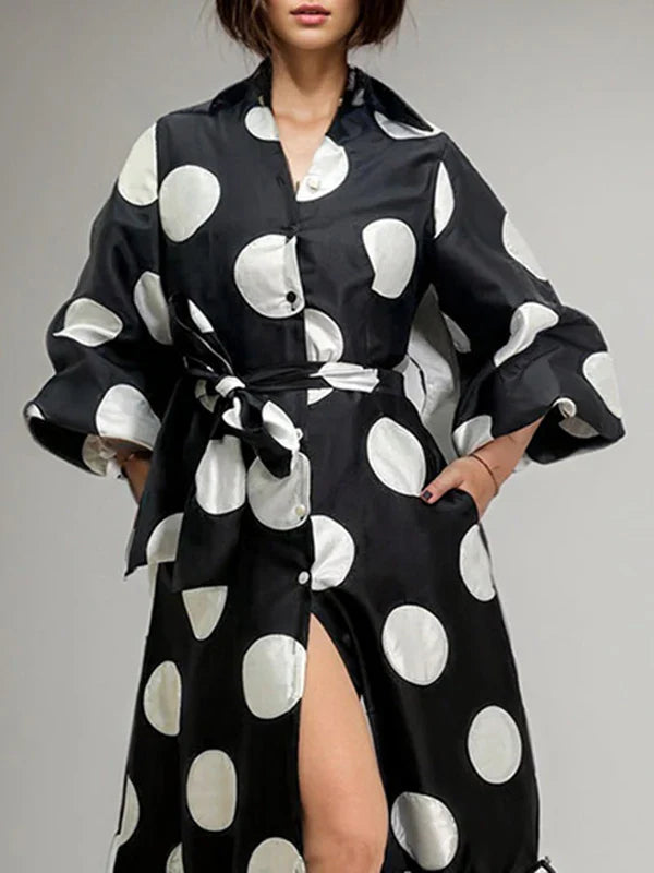 Long Polka Dot Dress with Puff Sleeves