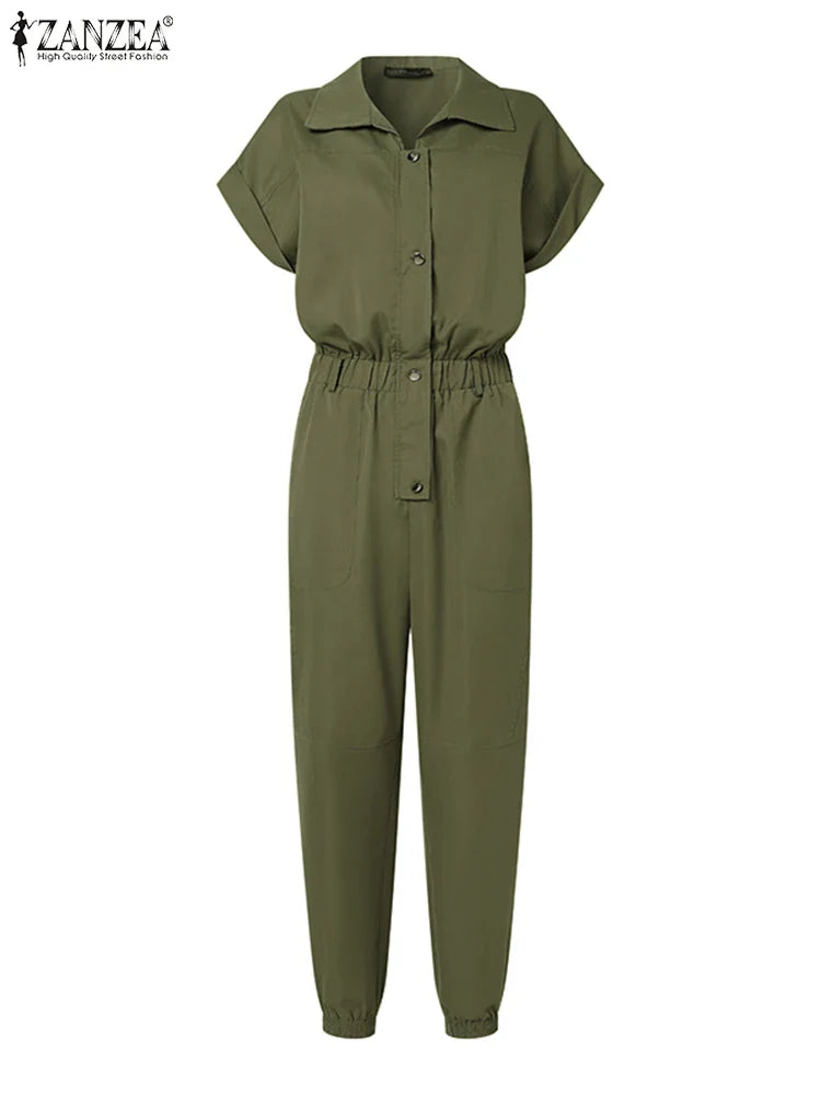 Summer Cargo Jumpsuit Short Sleeves S-5XL