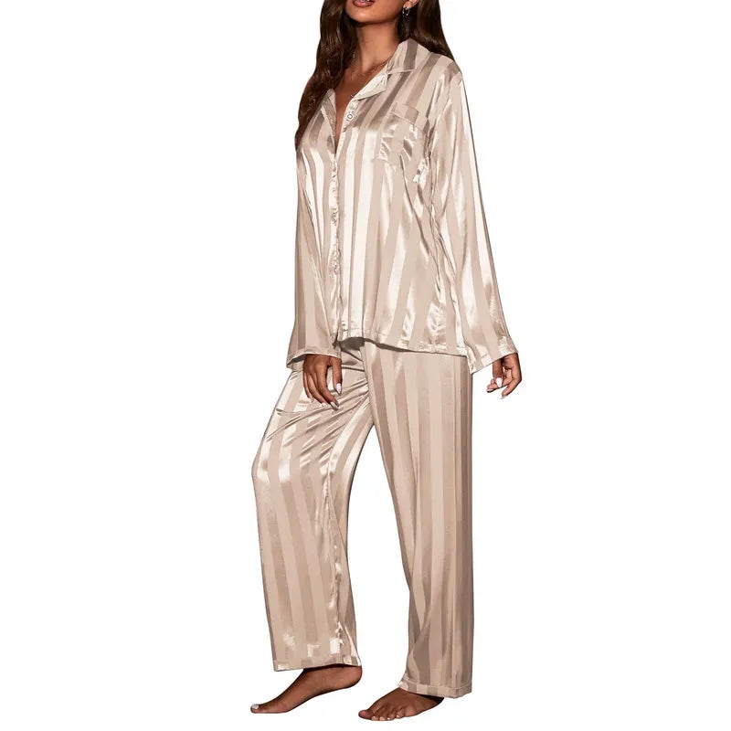 Striped Satin Silk Pajama Set