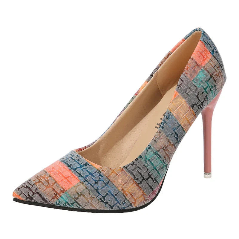 Zapatos de Tacón de Aguja Diseño de Cuadros Bordados