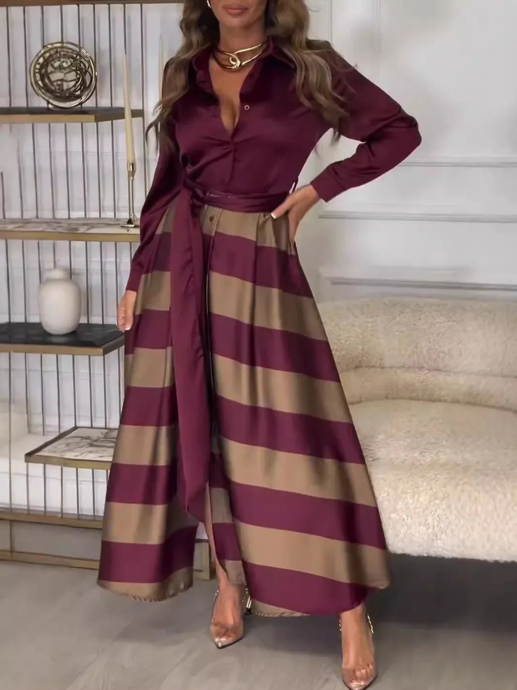 Vestido Estilo Británico Retro Color Vino