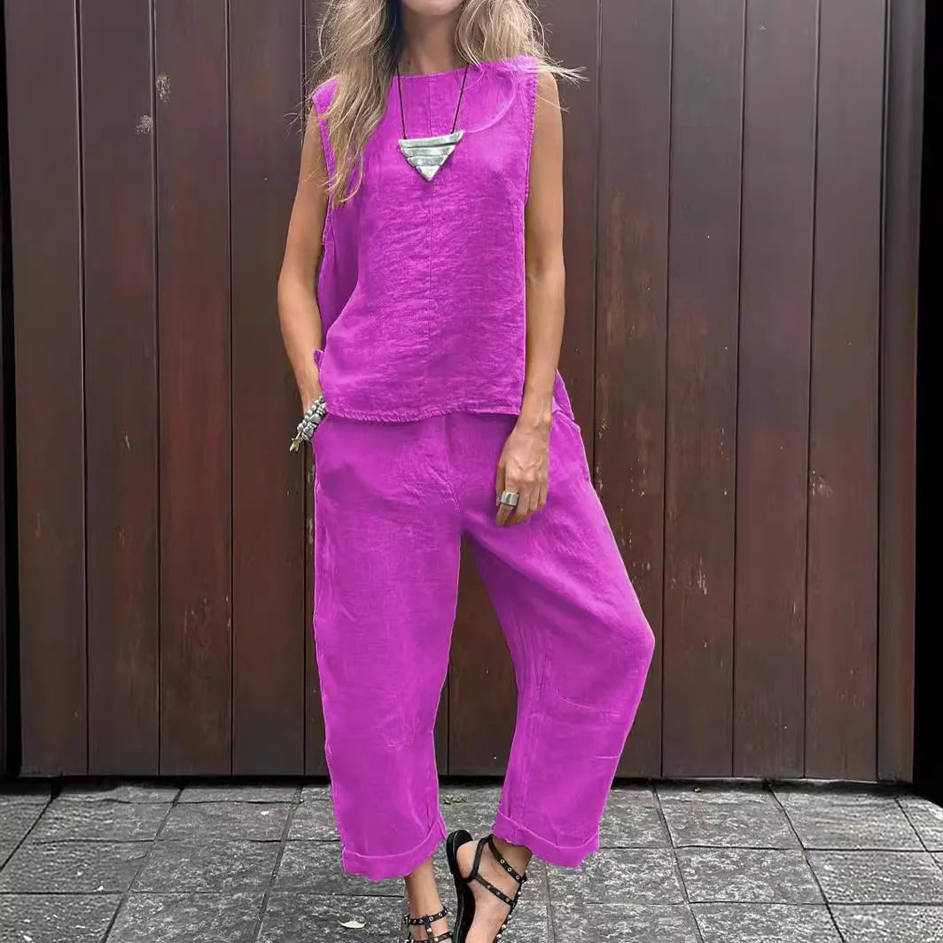 Conjunto Casual de Algodón y Lino