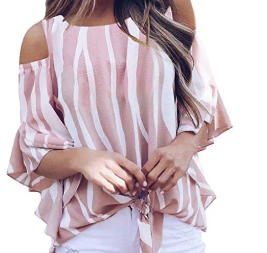 Blusa de Rayas Elegante con Hombros Descubiertos
