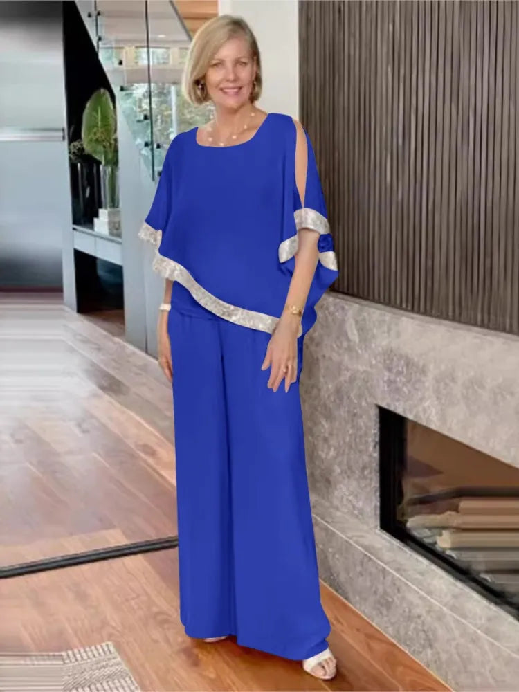 Conjunto de Dos Piezas Elegante con Top de Lentejuelas y Pantalones de Pierna Ancha