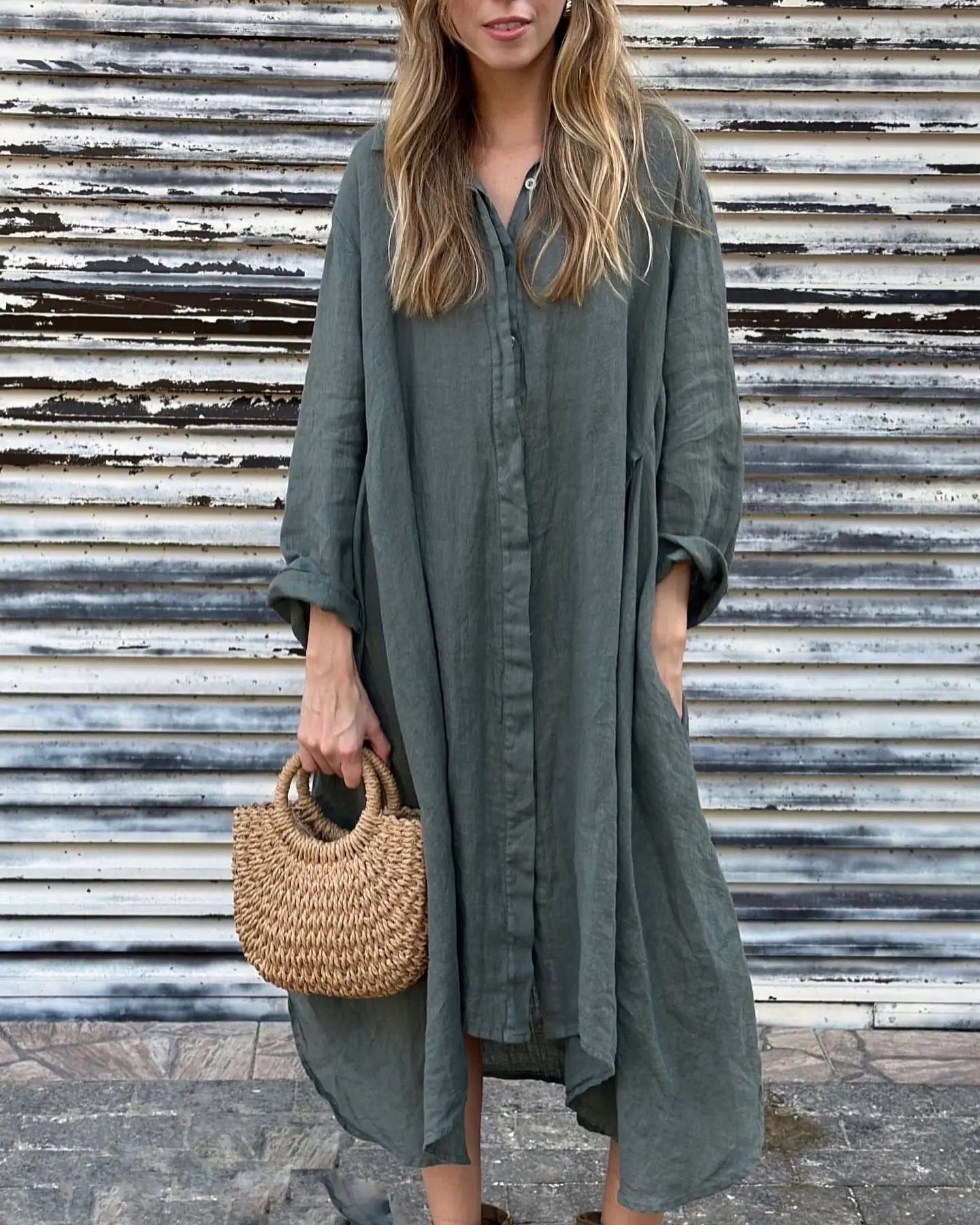 Women's Long Cotton and Linen Dress