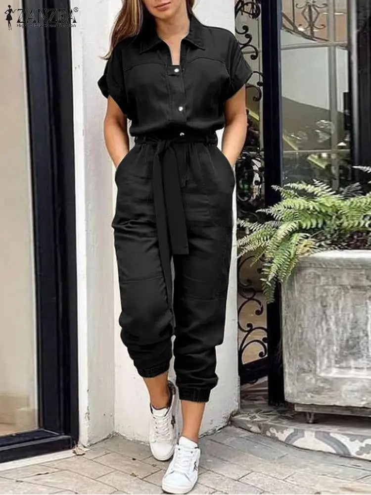Summer Cargo Jumpsuit Short Sleeves S-5XL