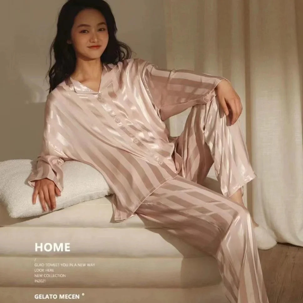 Striped Satin Silk Pajama Set