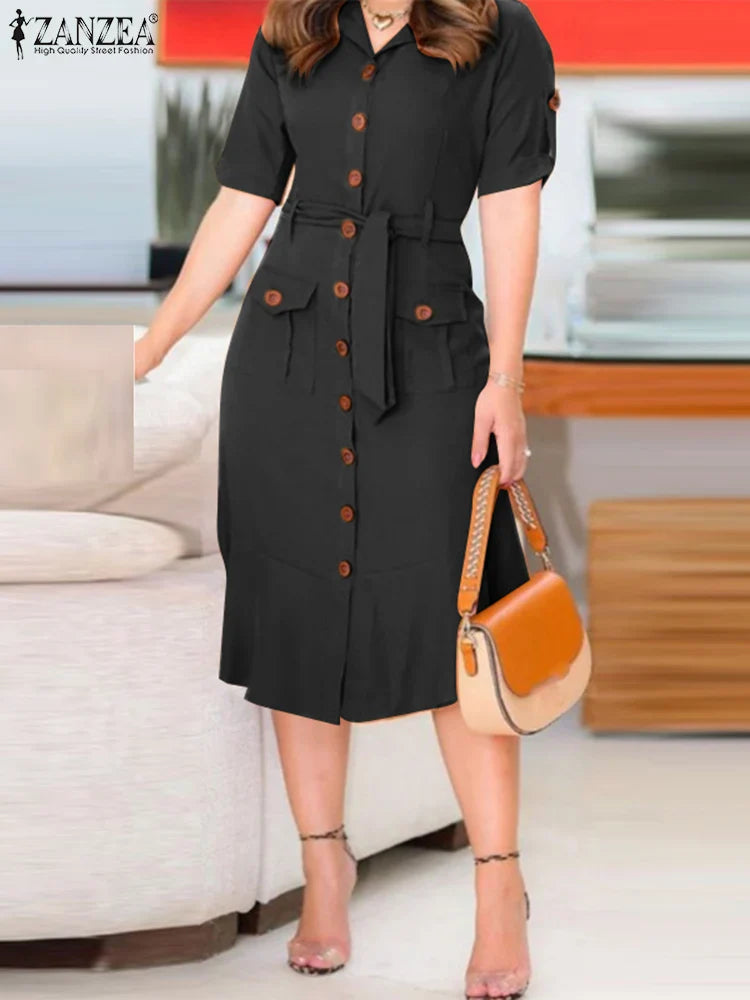 Vestido Verano con Cuello Solapa para Mujer